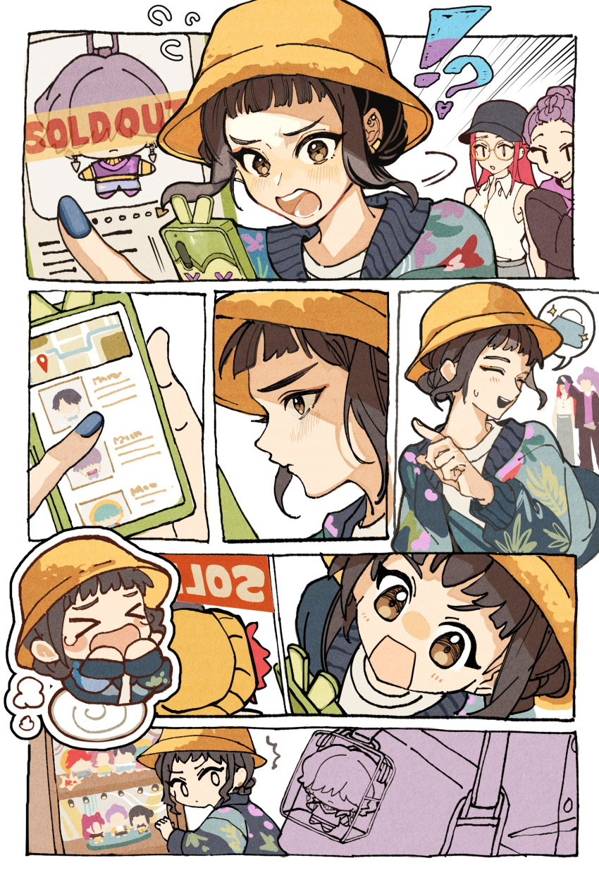 >_<, absurdres, black_hair, black_sweater, blue_nails, blunt_bangs, braid, brown_eyes