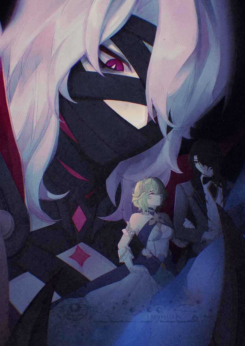 1boy, 1girl, 8yosotis, absurdres, bandages, blonde_hair, brown_hair, closed_eyes