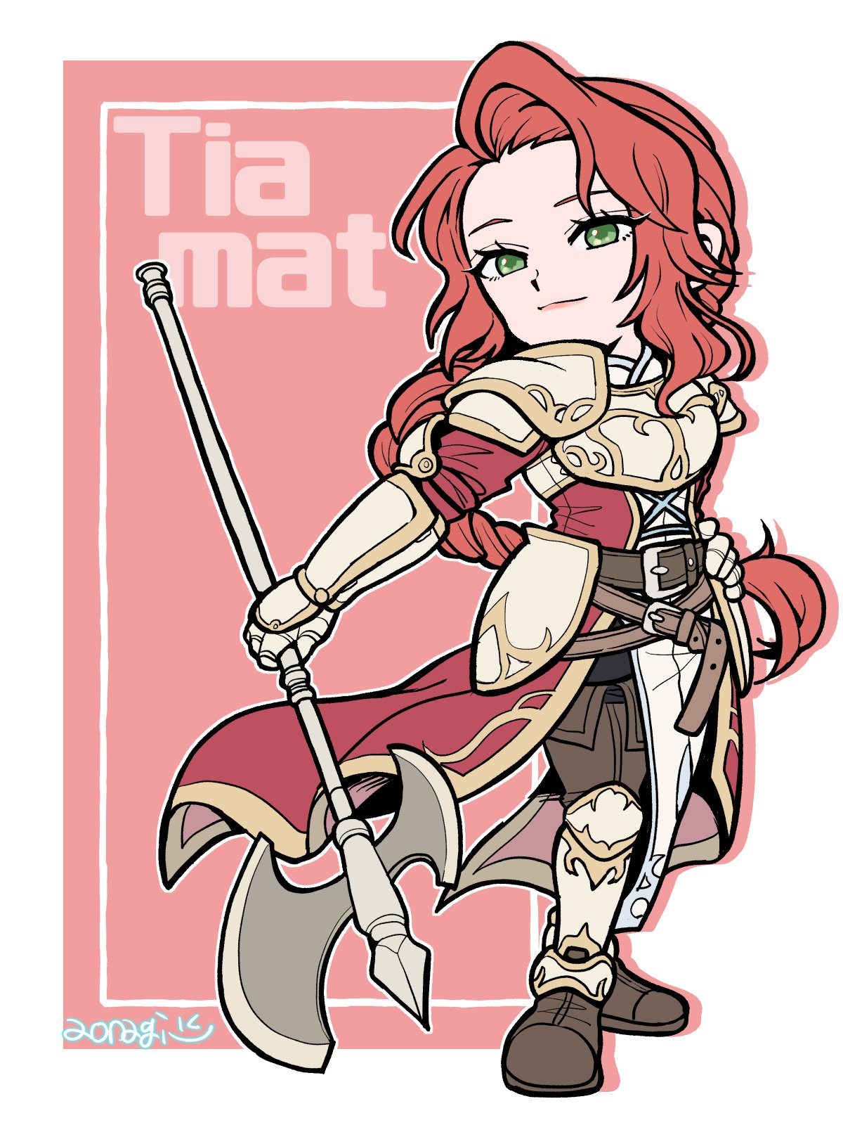 1girl, aonagimay, axe, braid, braided_ponytail, character_name, closed_mouth, fire_emblem