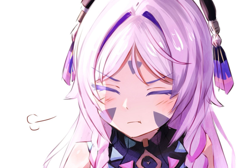 1girl, bare_shoulders, braid, citlali_(genshin_impact), closed_eyes, closed_mouth, commentary_request, facial_mark