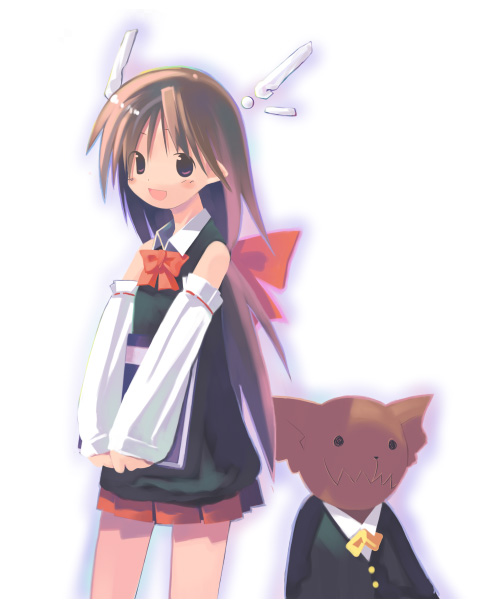 1boy, 1girl, :d, archived_source, asami_natsuhito, bare_shoulders, black_eyes, black_sleeves