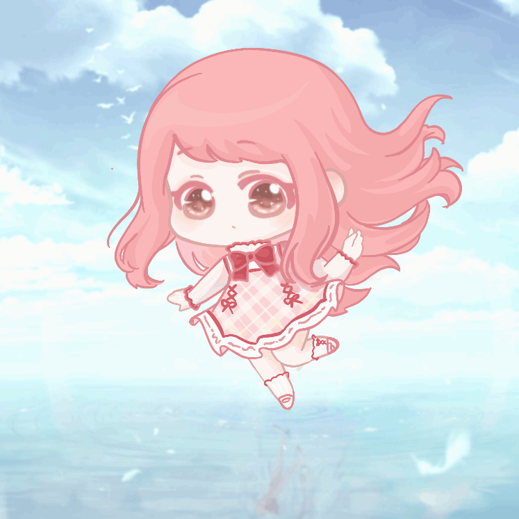 1girl, :o, animated, animated_gif, ankle_socks, bare_shoulders, bloom_poetry_(shining_nikki), blue_sky