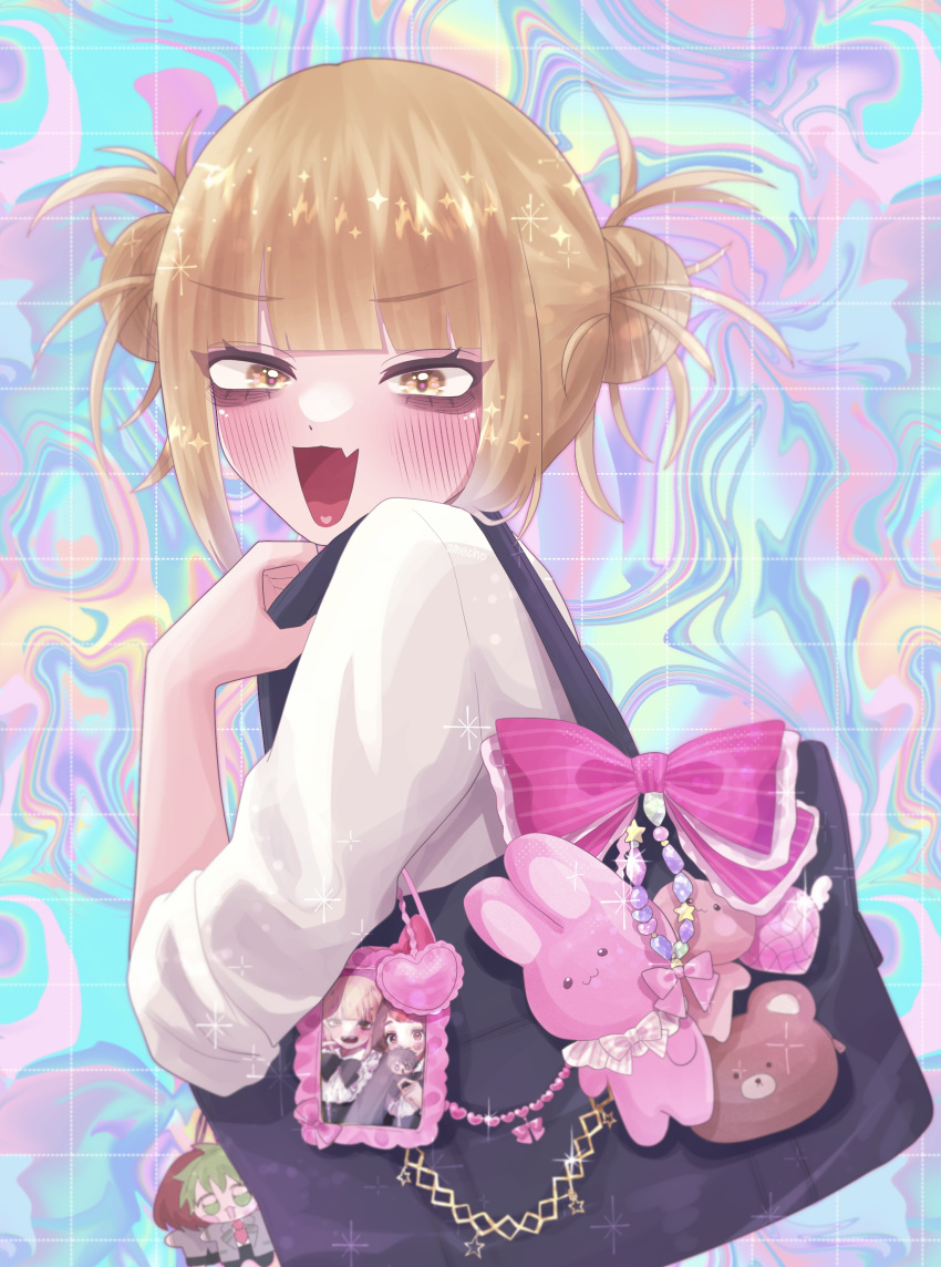 1girl, absurdres, amecho_wa, bag, blonde_hair, blunt_bangs, blush, boku_no_hero_academia