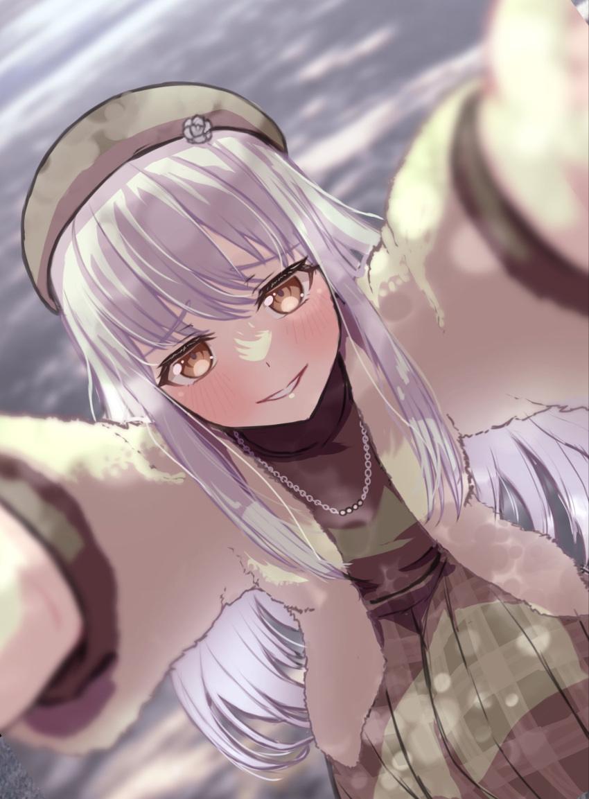 1girl, alternate_costume, bang_dream!, black_shirt, brown_eyes, brown_jacket, claya67443, collar