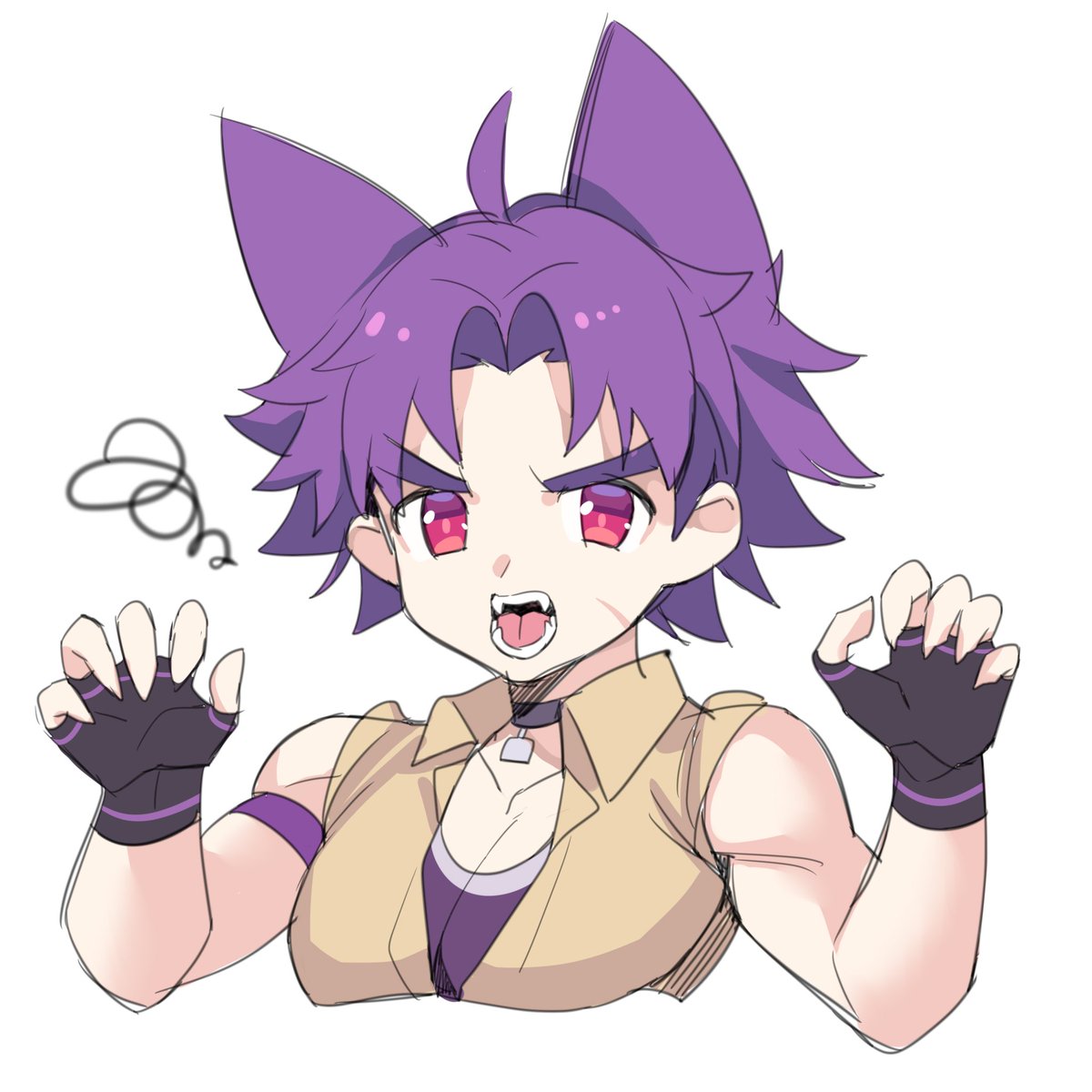 camp_buddy, chibi, collar, fang, gloves, highres, may_(2747513627), muscular