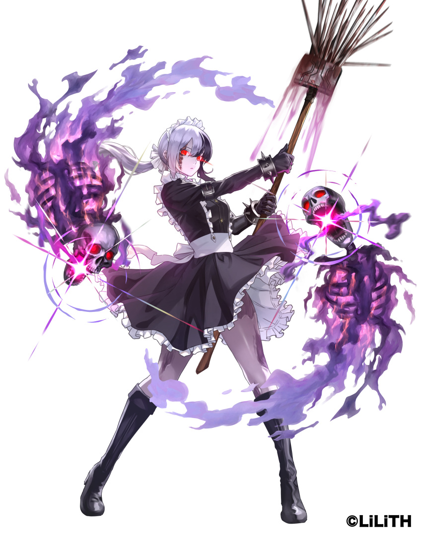 1girl, absurdres, almeria_(taimanin_series), black_boots, black_gloves, black_hair, boots, breasts