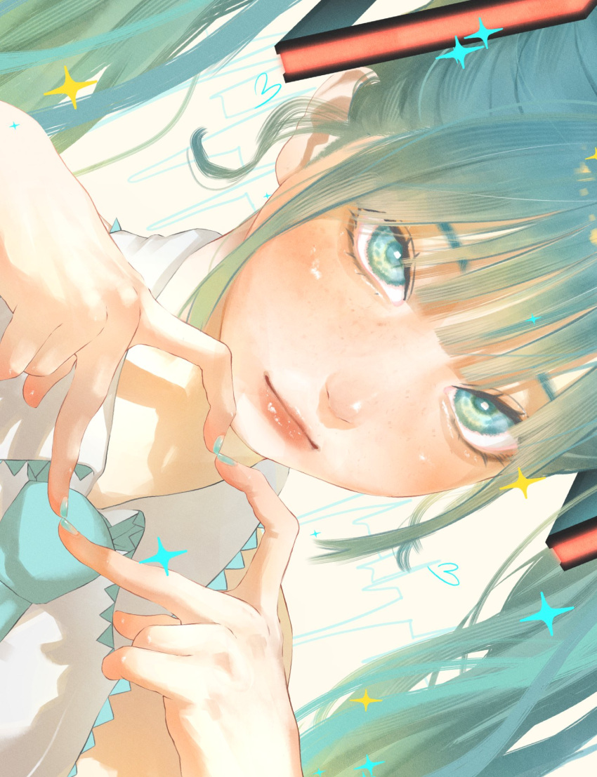 1girl, aqua_eyes, aqua_hair, closed_mouth, four-finger_heart_hands, hatsune_miku, heart, heart_hands