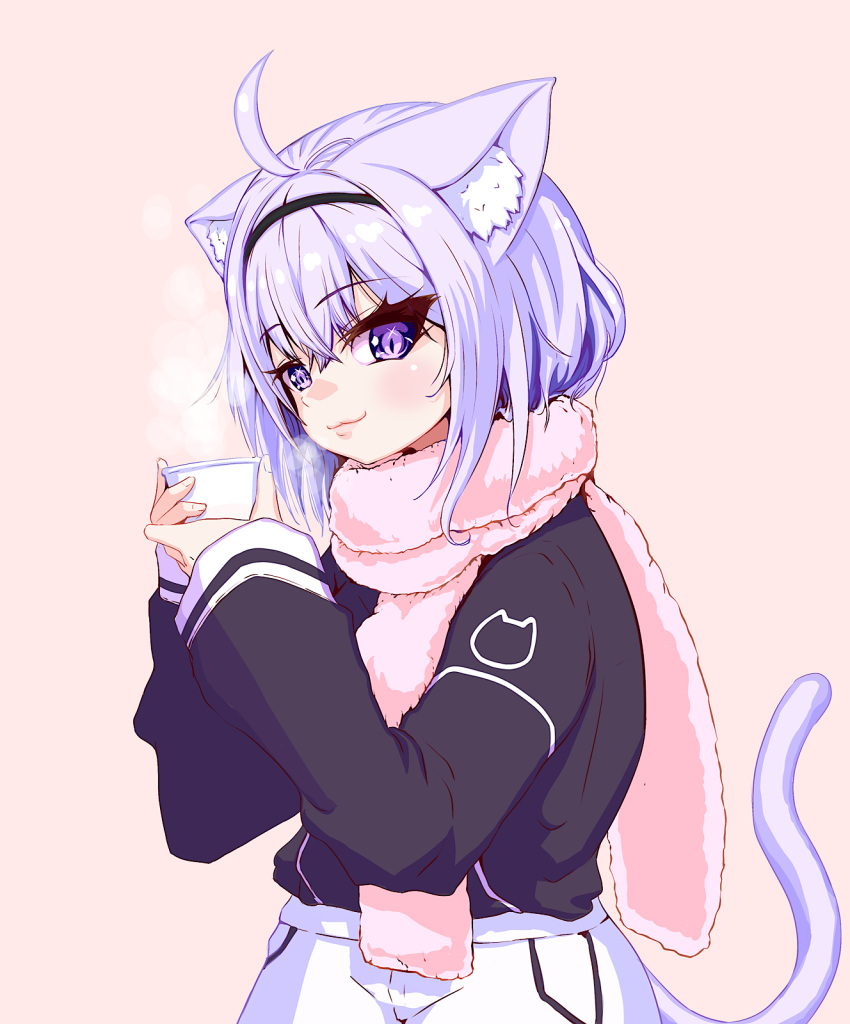 1girl, ahoge, animal_ear_fluff, animal_ears, black_headband, black_shirt, cat_ears, cat_girl