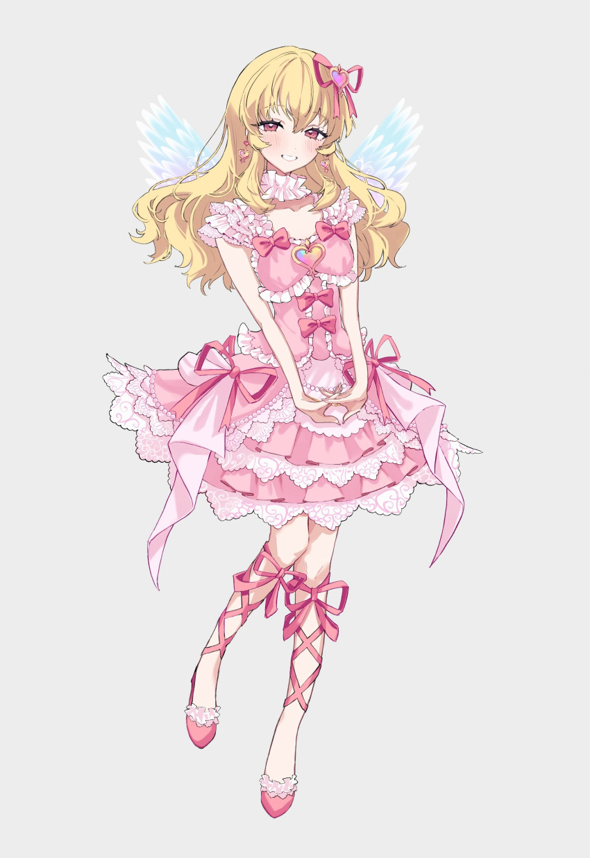 1girl, absurdres, aikatsu!_(series), angel_wings, blonde_hair, blush, bow, brooch