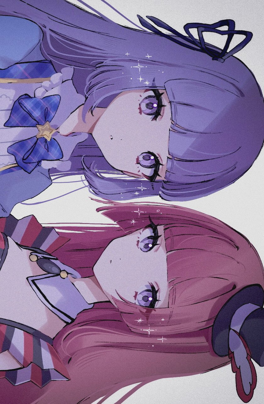 2girls, aikatsu!_(series), blunt_bangs, blunt_sidelocks, bow, bowtie, detached_collar, expressionless
