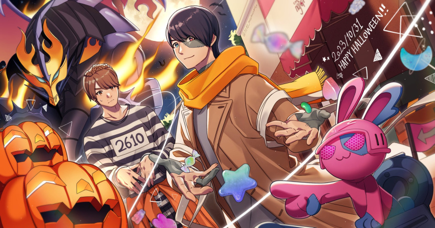 1010_mumumu, 2boys, animal_ears, animification, bandages, banjou_ryuuga, black_hair, blue_eyes