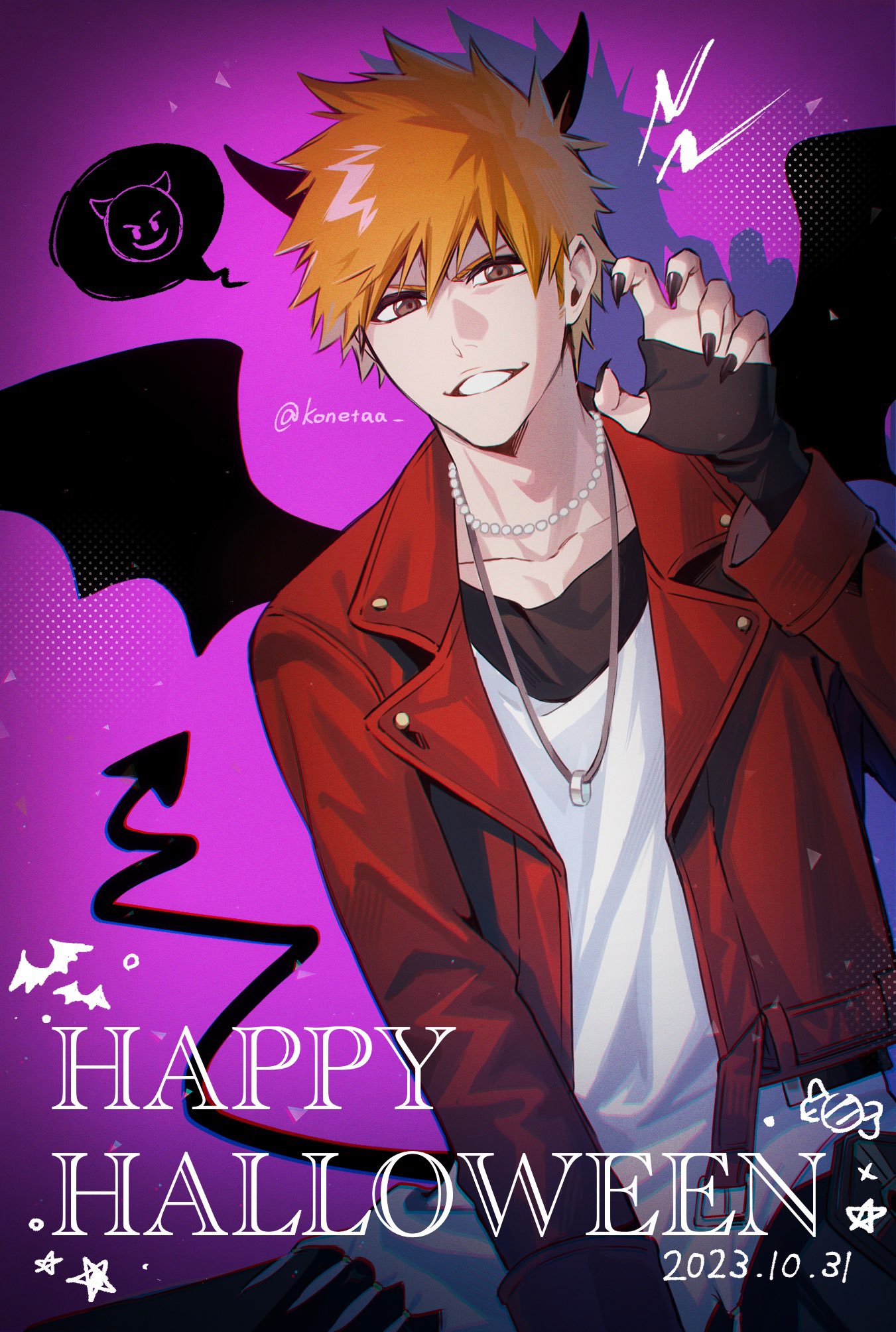 1boy, 2023, bad_id, bad_twitter_id, black_nails, bleach, brown_eyes, dated