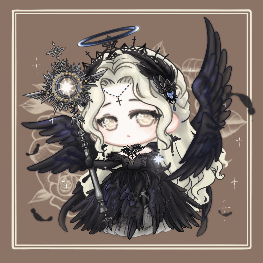 1girl, angel_wings, animated, animated_gif, bare_shoulders, black_collar, black_dress, black_gloves