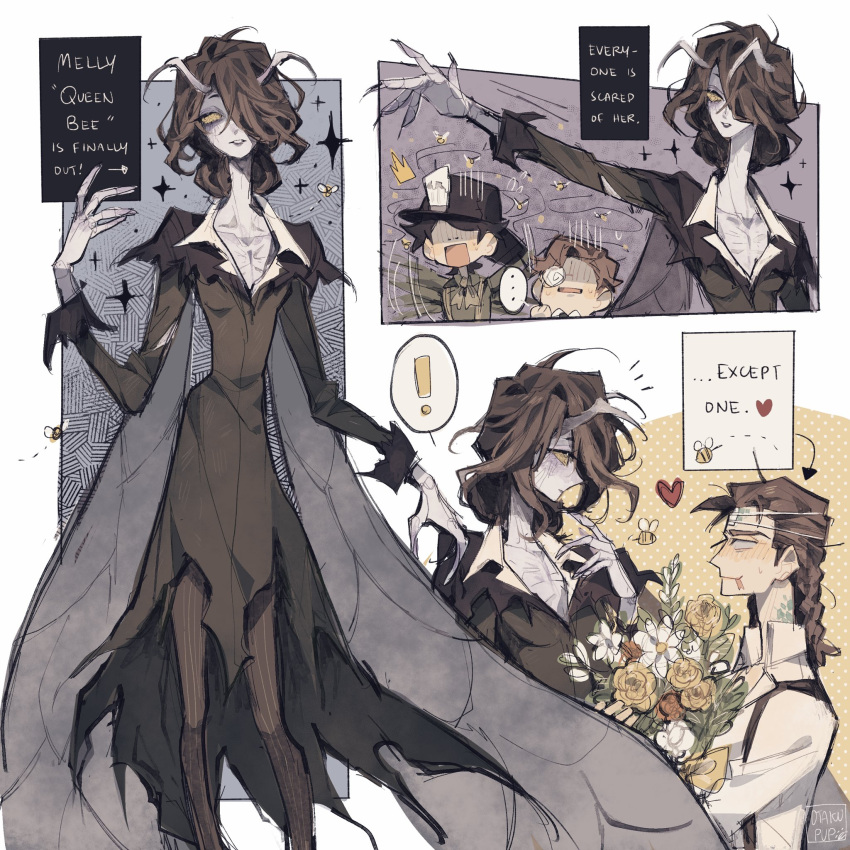 !, ..., 1girl, 3boys, :p, antennae, arthropod_girl, bee