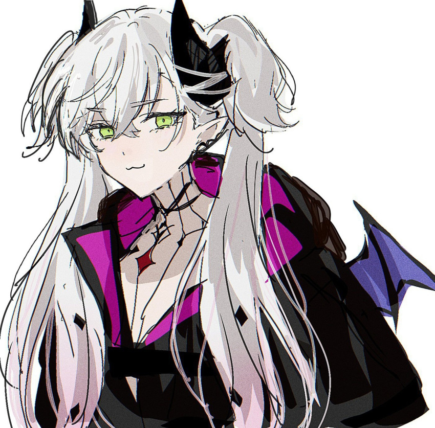 1girl, black_jacket, demon_horns, fate/grand_order, fate_(series), gradient_hair, green_eyes, highres