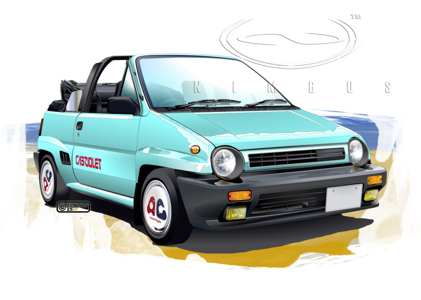 2025, artist_name, beach, car, commentary, convertible, copyright_notice, dated