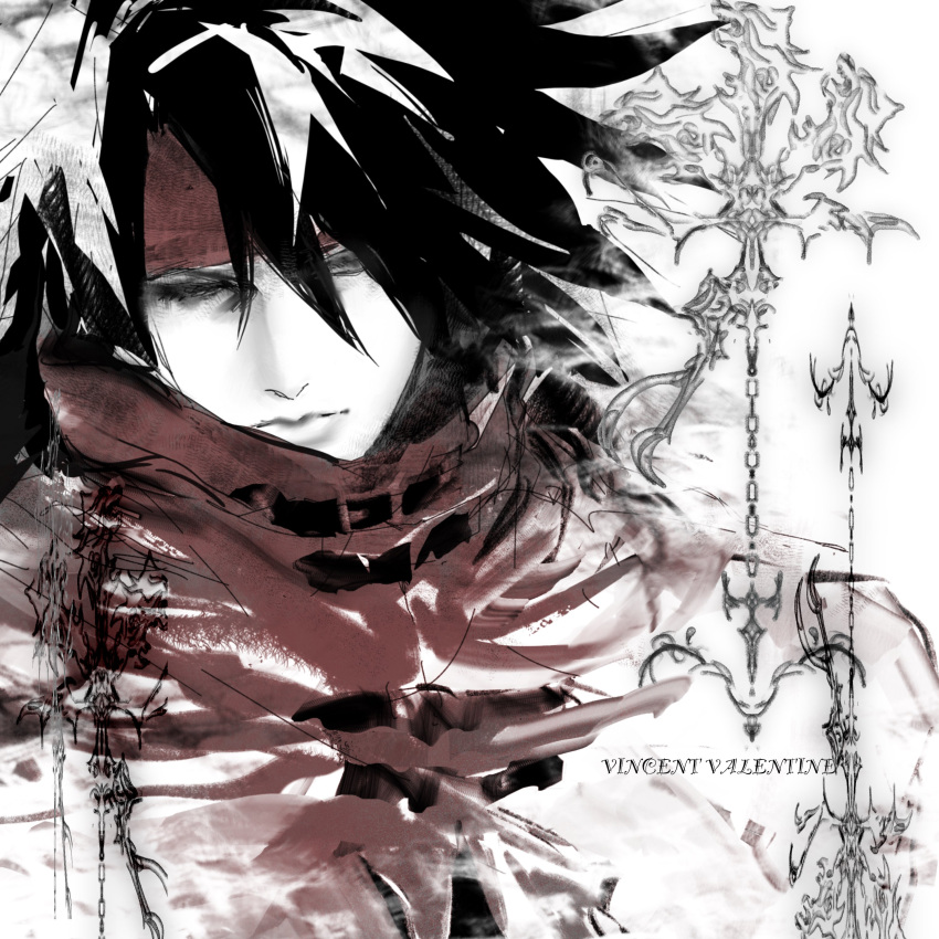 1boy, absurdres, black_hair, character_name, cloak, closed_mouth, final_fantasy, final_fantasy_vii