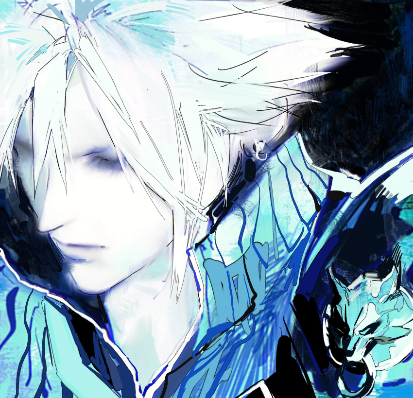 1boy, absurdres, armor, black_background, chest_strap, closed_eyes, closed_mouth, cloud_strife