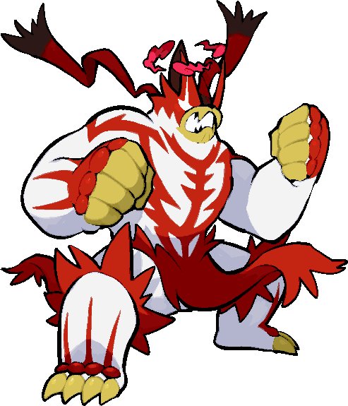 black_teeth, clenched_hands, colored_teeth, commentary_request, dynamax, empty_eyes, full_body, gigantamax