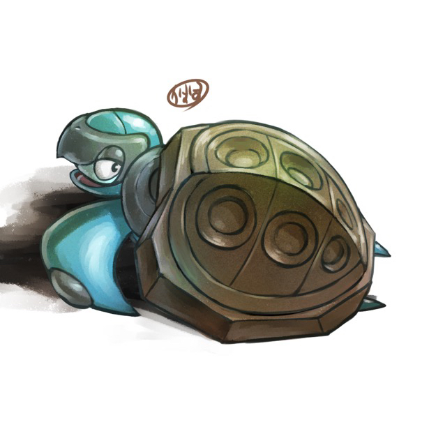 animal_focus, commentary_request, cover_fossil, fossil, kaosu_(kaosu0905), no_humans, open_mouth, pokemon, pokemon_(creature), pokemon_focus, signature, simple_background, solo, tirtouga, white_background