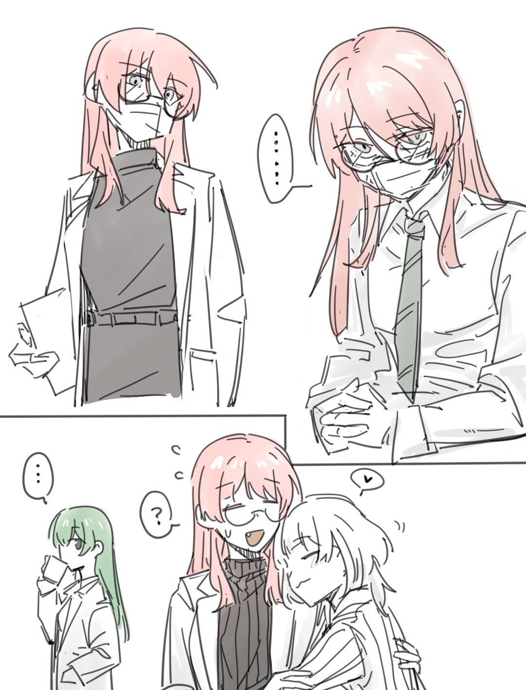 ..., 3girls, :3, aai90722545007, bang_dream!, bang_dream!_it's_mygo!!!!!, black_necktie, black_sweater