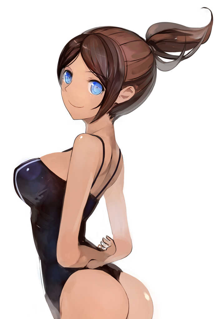 asahina_aoi_(dangan-ronpa), ass, bare_shoulders, blue_eyes, breasts, brown_hair, dangan-ronpa, dangan_ronpa
