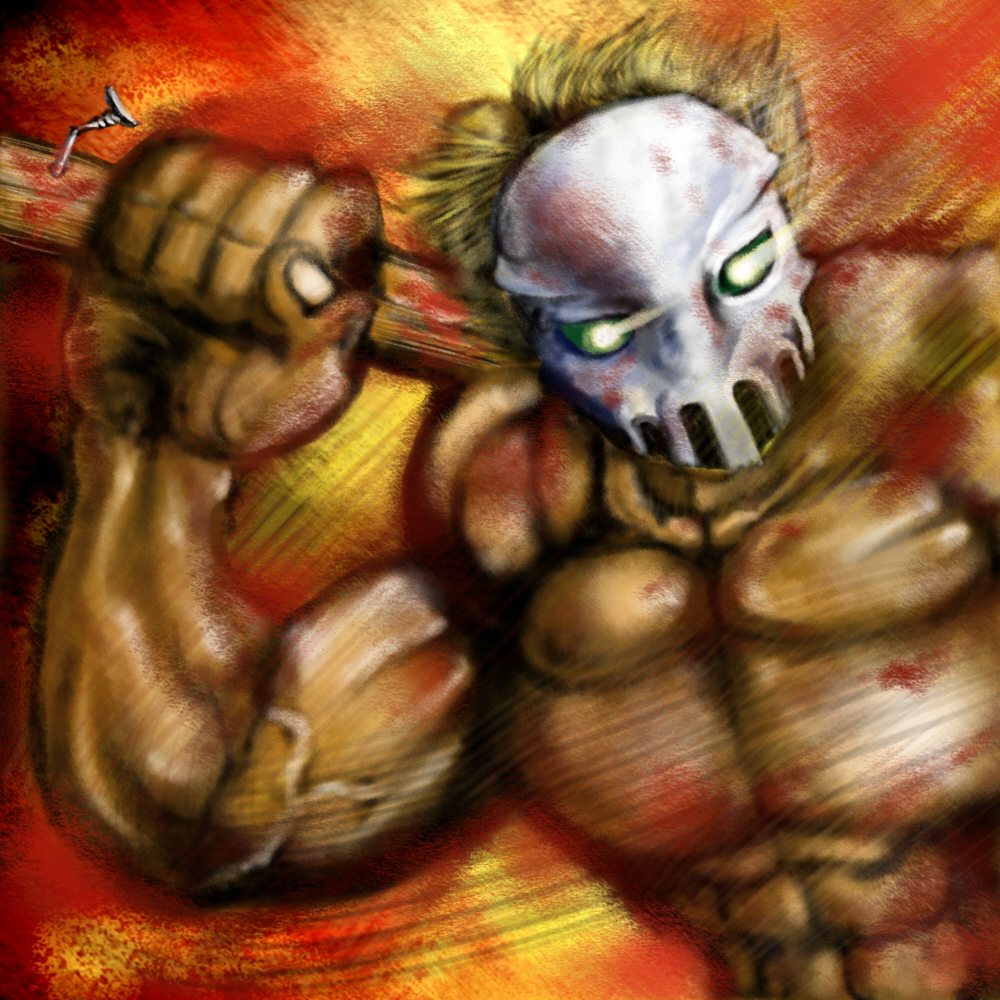 1boy, 2008, abs, artist_request, blonde_hair, blood, blood_on_face, chest