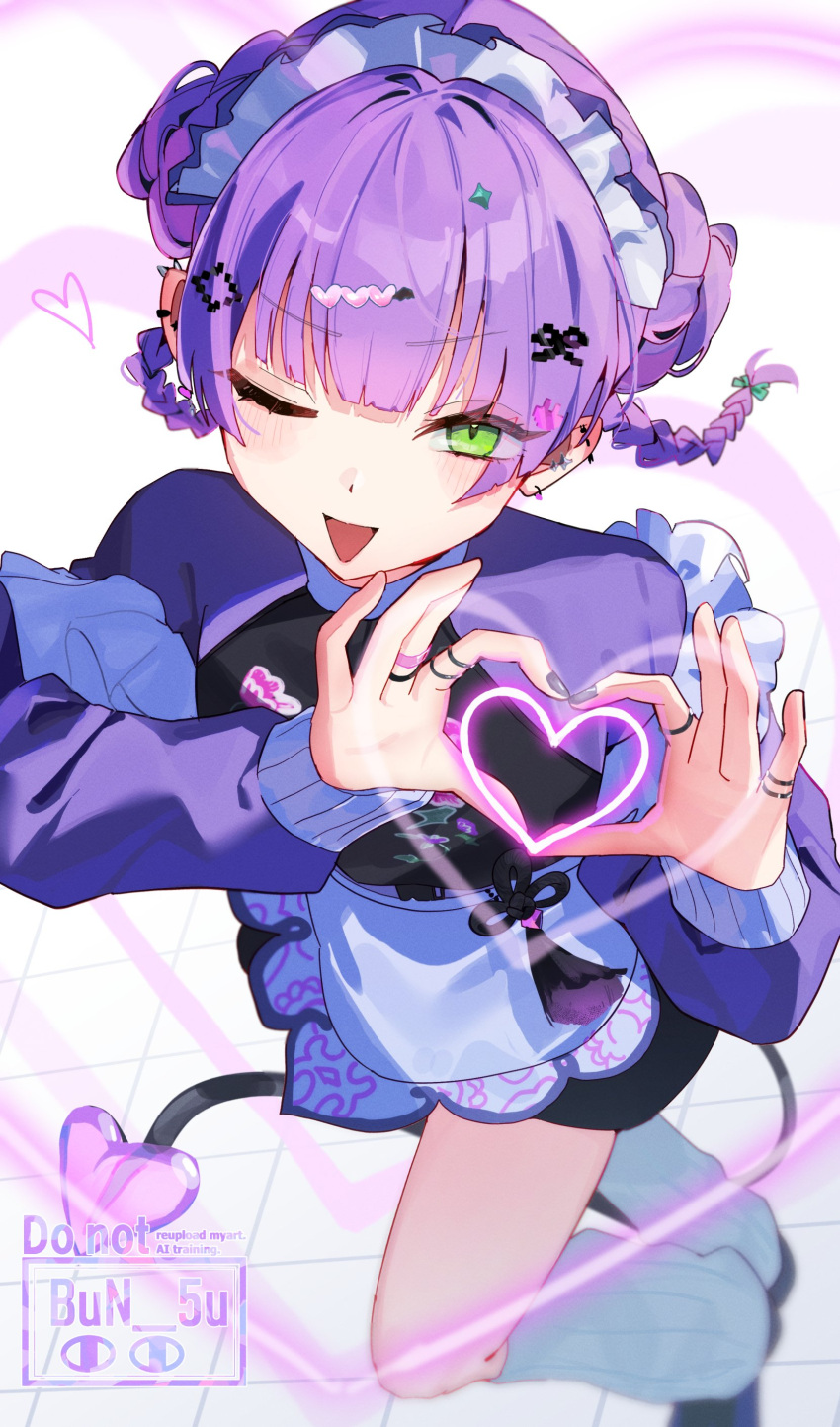 1girl, absurdres, alternate_costume, apron, barbell_piercing, black_shirt, bow, braid