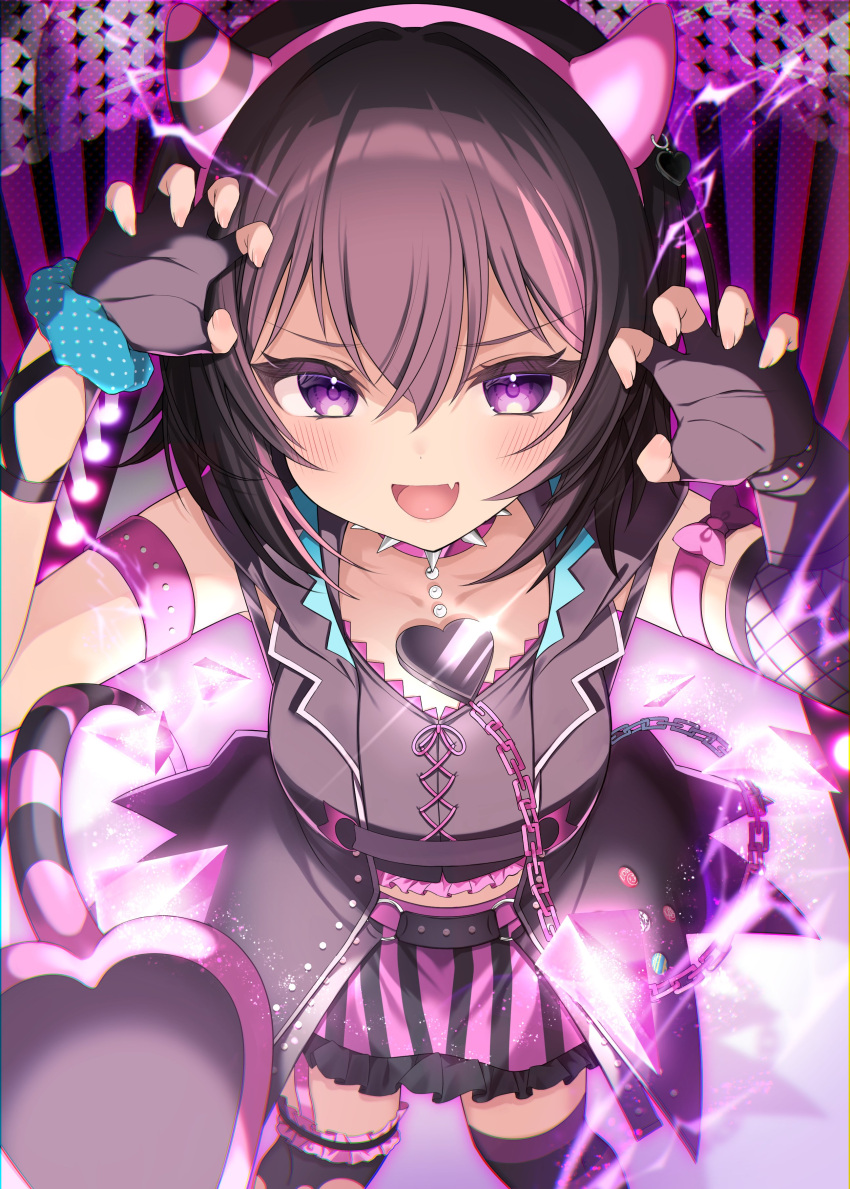 1girl, absurdres, animal_ears, black_gloves, black_hair, blush, breasts, cat_ears