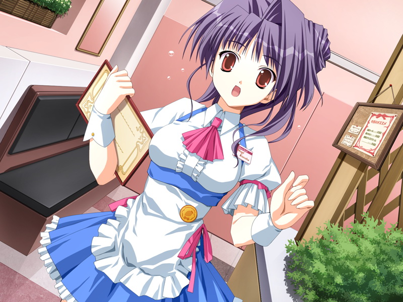 1girl, doko_e_iku_no_ano_hi, game_cg, kanno_touko, menu_board, mogi_kazuha, name_tag, non-web_source