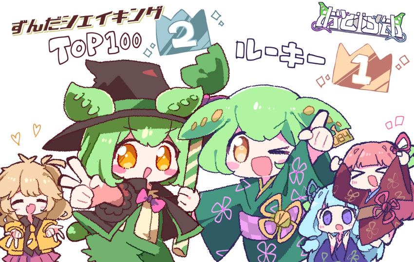 >_<, >_o, 4girls, :d, ;d, animal_ears, black_hat, blue_eyes
