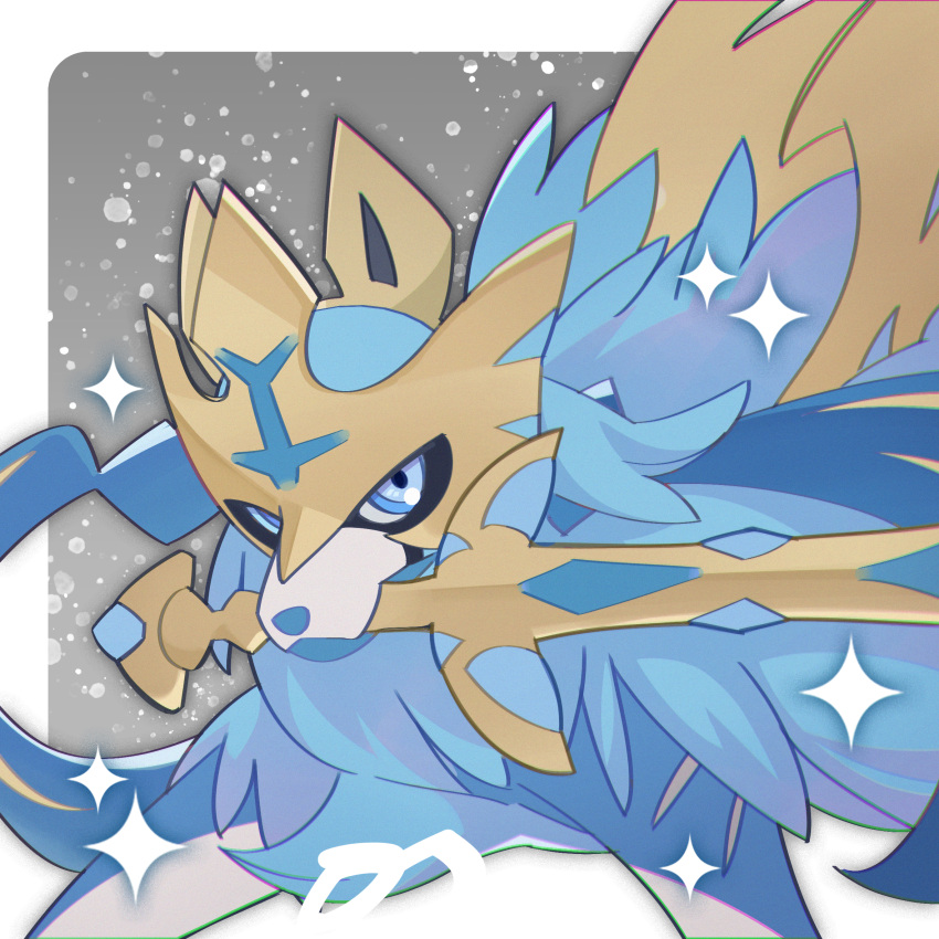 alternate_color, animal_focus, blue_eyes, commentary_request, highres, holding, holding_sword, holding_weapon