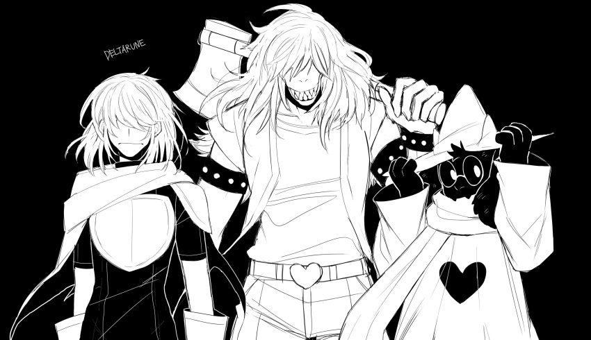 1boy, 1girl, 1other, 2018, 2d, :|, ambiguous_gender, animal_ears