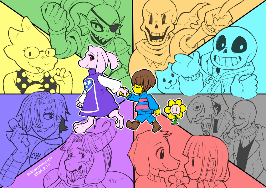 2024, 2d, 2others, 3girls, 6+boys, alphys, alternate_costume, ambiguous_gender