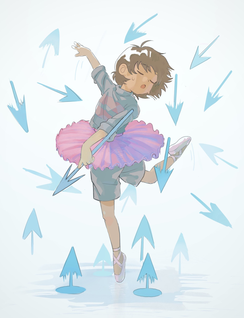 1other, 2024, 2d, ambiguous_gender, ballet_slippers, blue_shirt, brown_hair, child