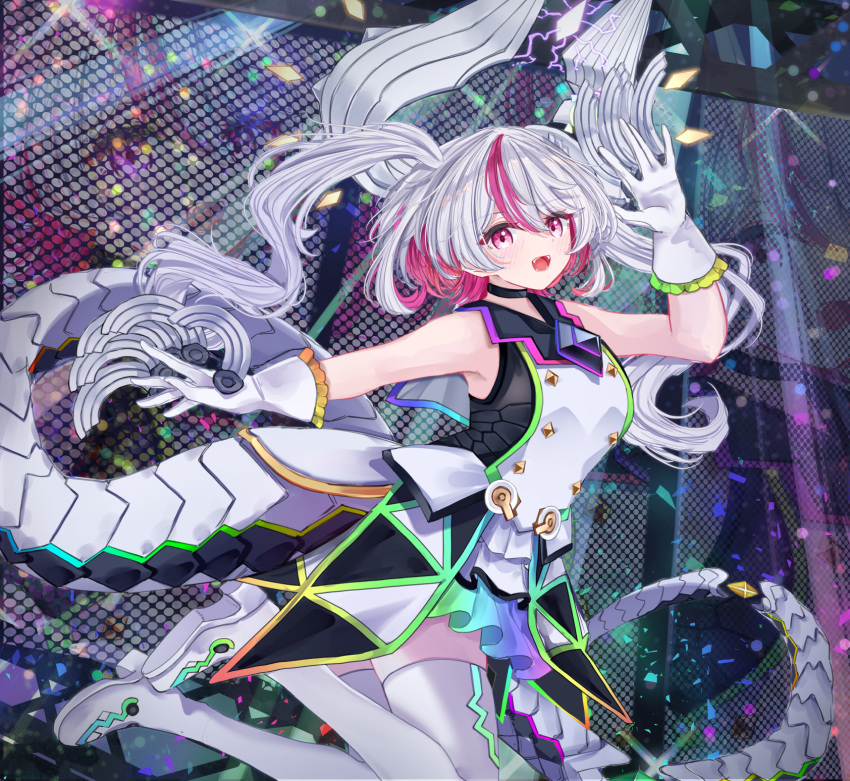1girl, black_choker, boots, choker, claw_(weapon), concert, dress, duel_masters