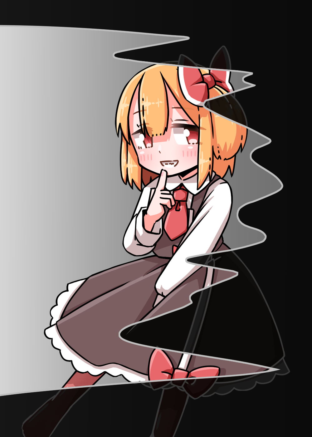 1girl, black_skirt, black_vest, blonde_hair, blush, bow, bow_skirt, collared_shirt