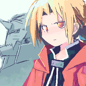 2boys, alphonse_elric, archived_source, asami_natsuhito, black_jacket, black_shirt, blonde_hair, brown_eyes