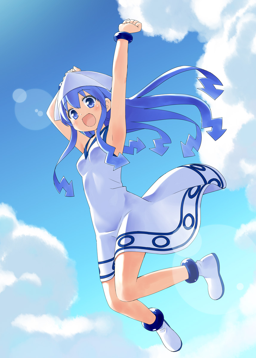 :d, \o/, armpits, arms_up, bad_id, blue_eyes, blue_hair, blush