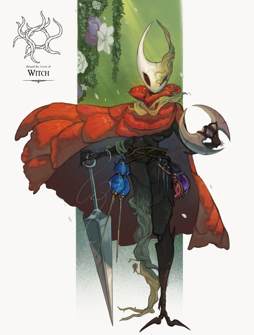 1girl, absurdres, airisa0, arthropod_girl, arthropod_limbs, boomerang, border, cloak
