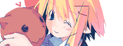 1boy, 1girl, archived_source, asami_natsuhito, black_eyes, blonde_hair, blue_eyes, bow