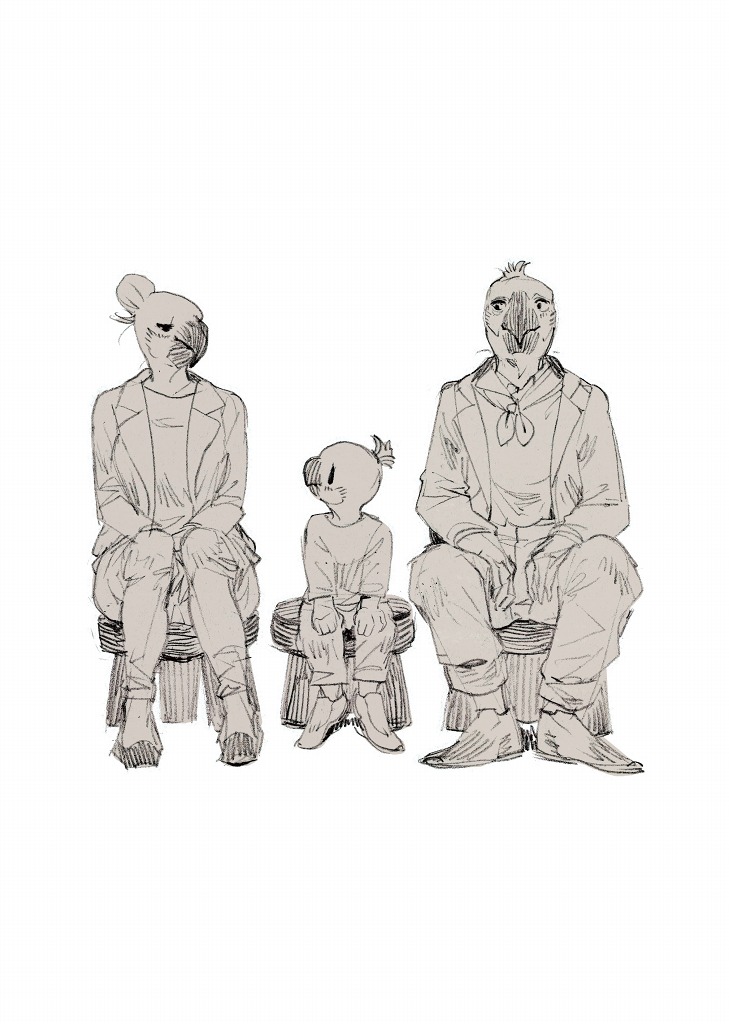 1girl, 2boys, bird, bird_boy, bird_girl, child, cockatoo, commentary_request