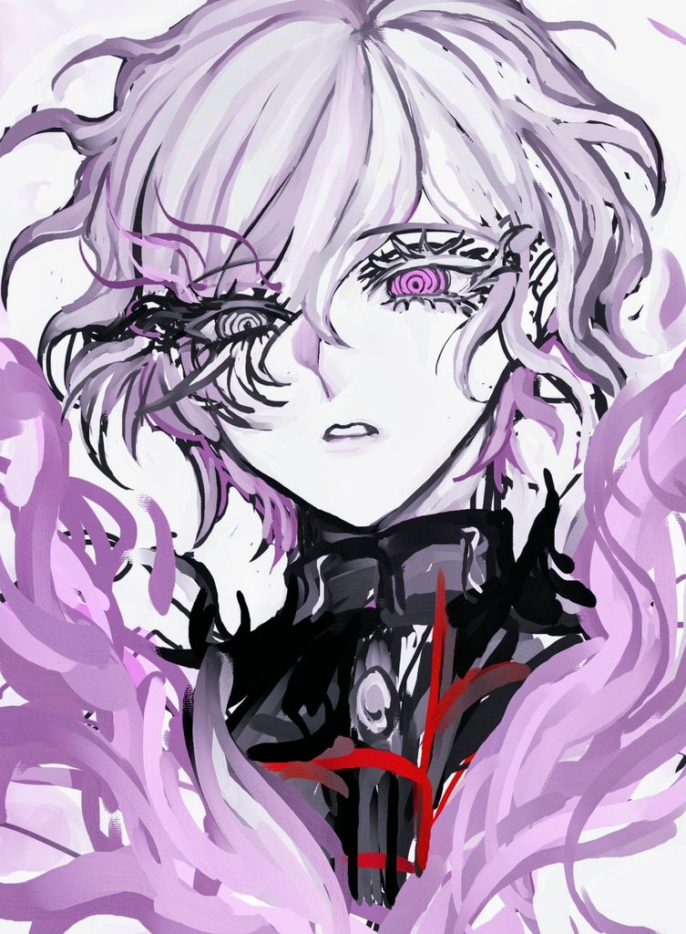 1boy, black_jacket, commentary, fire, heterochromia, jacket, long_eyelashes, looking_at_viewer