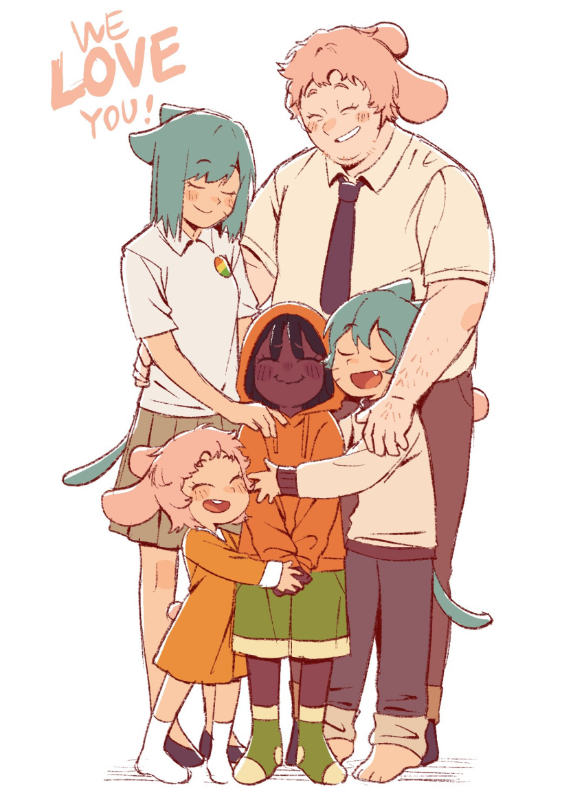 2girls, 3boys, 990shitpost, anais_watterson, animal_ears, badge, barefoot, black_hair