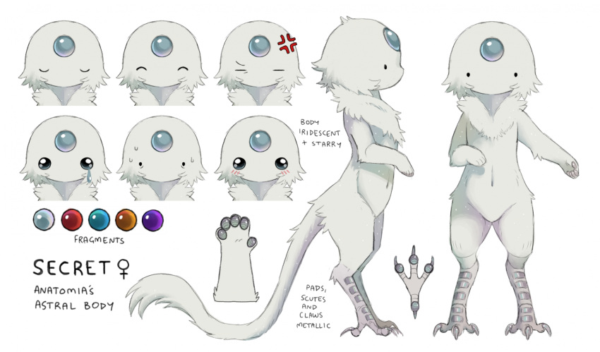 1girl, ^_^, anger_vein, annoyed, bird_legs, blue_gemstone, body_fur, character_name
