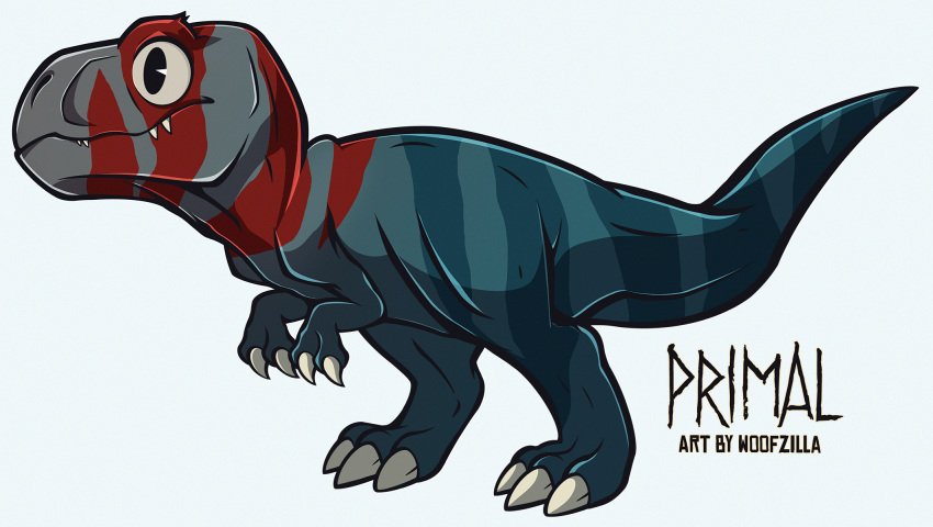 animal_focus, artist_name, black_eyes, claws, closed_mouth, commentary, copyright_name, dinosaur