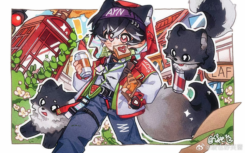 !, 1boy, animal_ears, ayn_alwyn, ayn_alwyn_(spirit_world), bag, baguette, belt