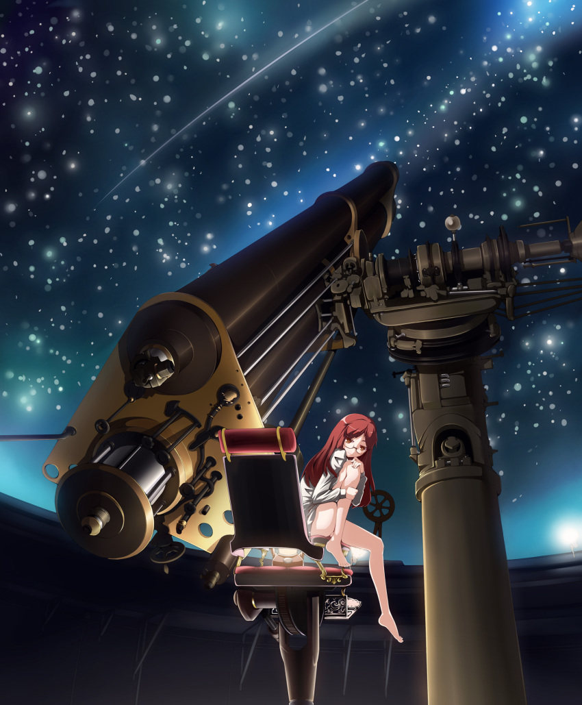 copyright_request, glasses, highres, long_hair, night, red_hair, redhead, sky