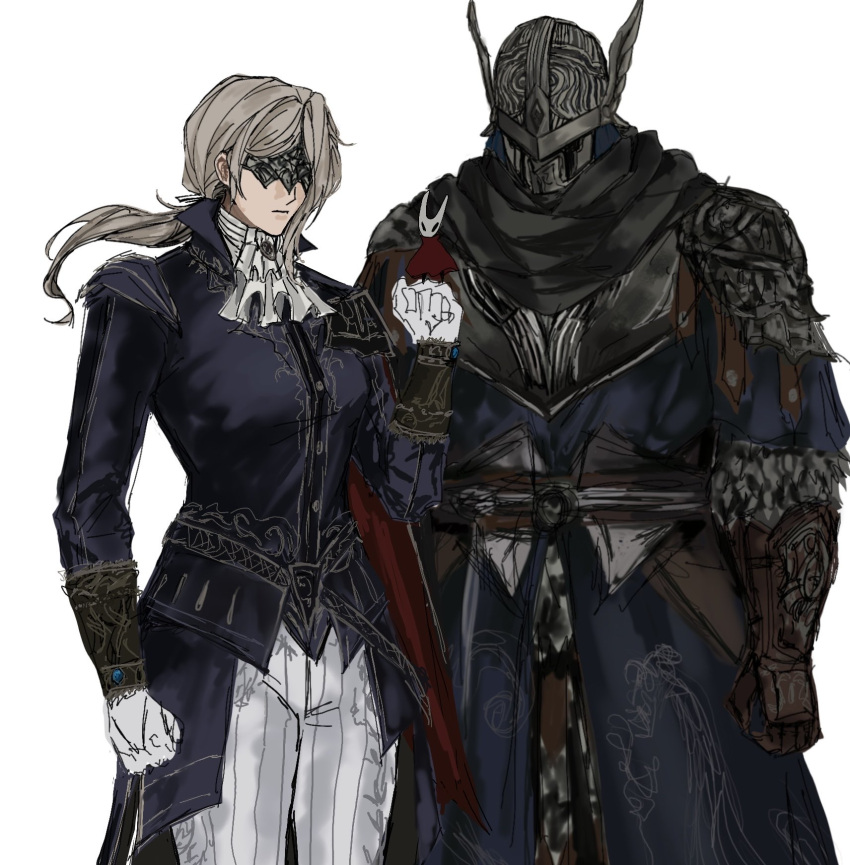 1boy, 1girl, armor, ascot, ashen6621, blindfold_mask, blonde_hair, brother_and_sister