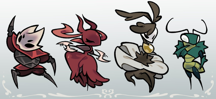 2boys, ant_girl, antennae, arthropod_boy, arthropod_girl, black_eyes, colored_skin, crust_king_khann_(hollow_knight)